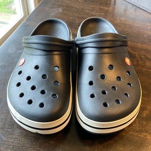 Black Crocband clog. Mens Size 9. Right one has Croc logo missing.